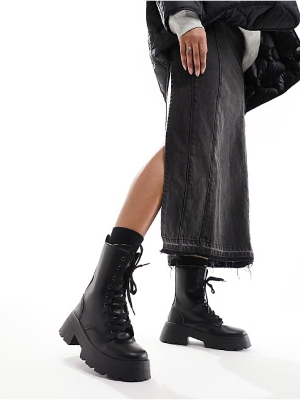 ASOS DESIGN Albany chunky lace up boots in black